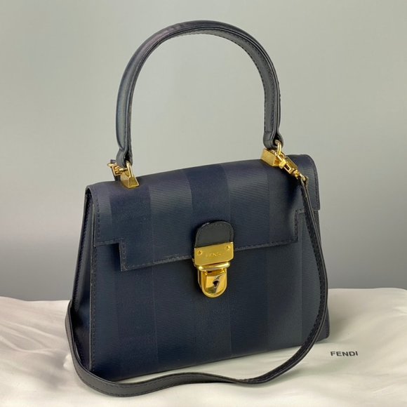 Authentic Vintage FENDI Mini Navy Pequin 2Way Bag - Picture 2 of 8